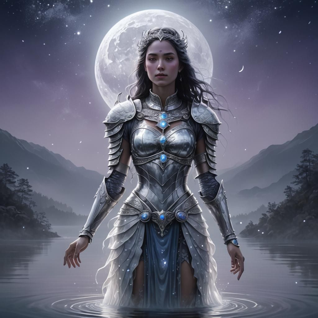 Lady of the Lake in Silver Armor: Digital Art