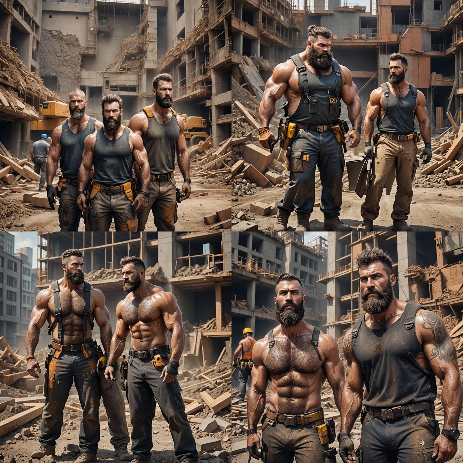 Hairy Construction Workers on Job Site: Matte Painting