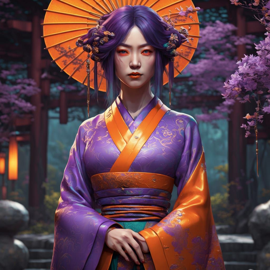 Japanese Gothic Woman in Art Nouveau Style