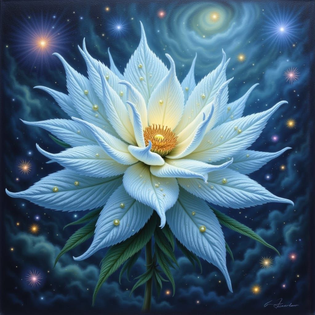 Ethereal Cannabis Flower with Hidden Eyes, Bioluminescent Ar...