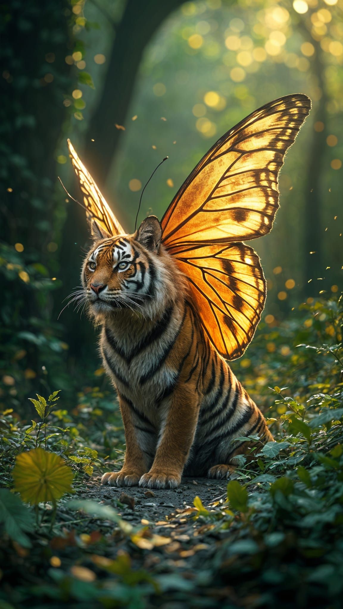 Mystical Tiger-Butterfly Hybrid in Enchanted Forest