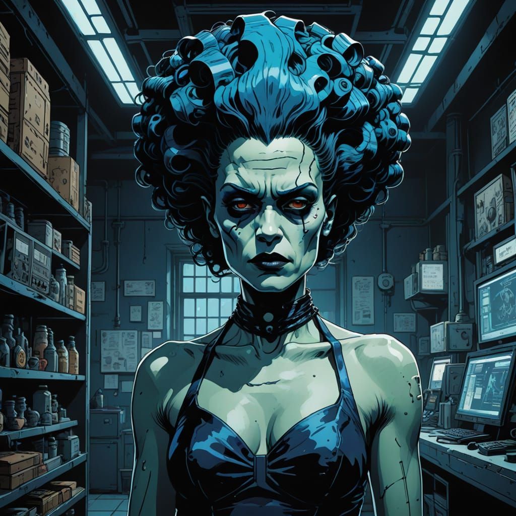 Bride of Frankenstein in Vibrant Anime Laboratory
