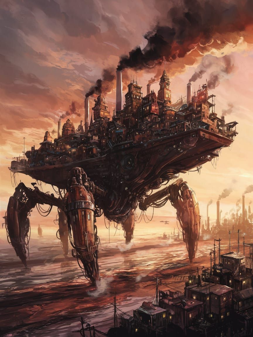 Mechanical Metropolis Amidst Industrial Ruin
