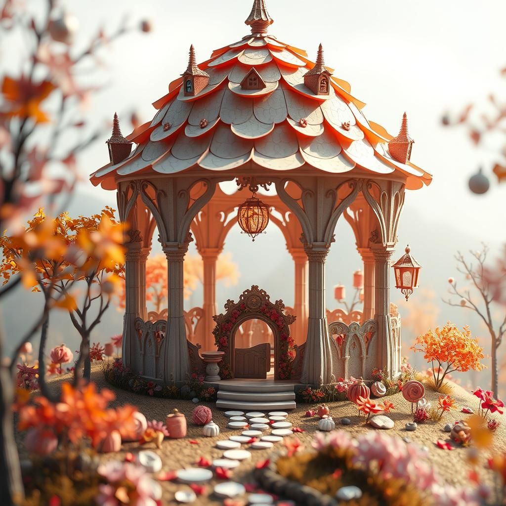 Enchanted Paper Rotunda in Autumn Landscape