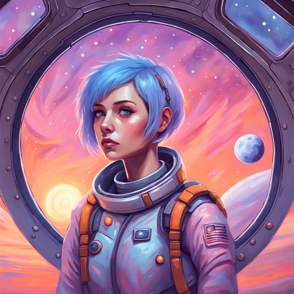 Sad Spacegirl in Starship: Pastel Colors