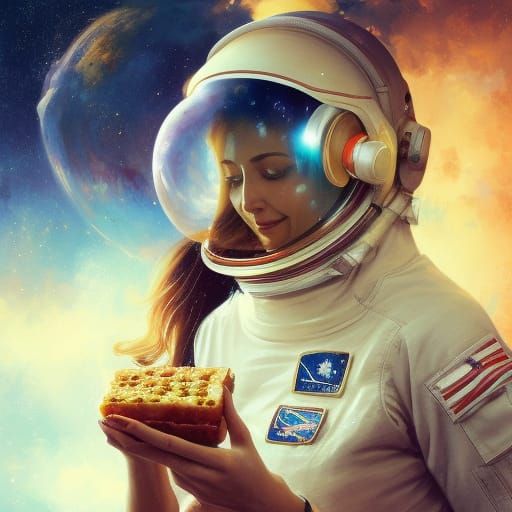 Astronaut's Baklava Break: Detailed Art Portrait