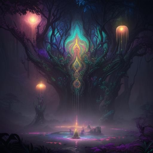 Psychedelic Ayahuasca Dreamscape: Detailed Matte Painting