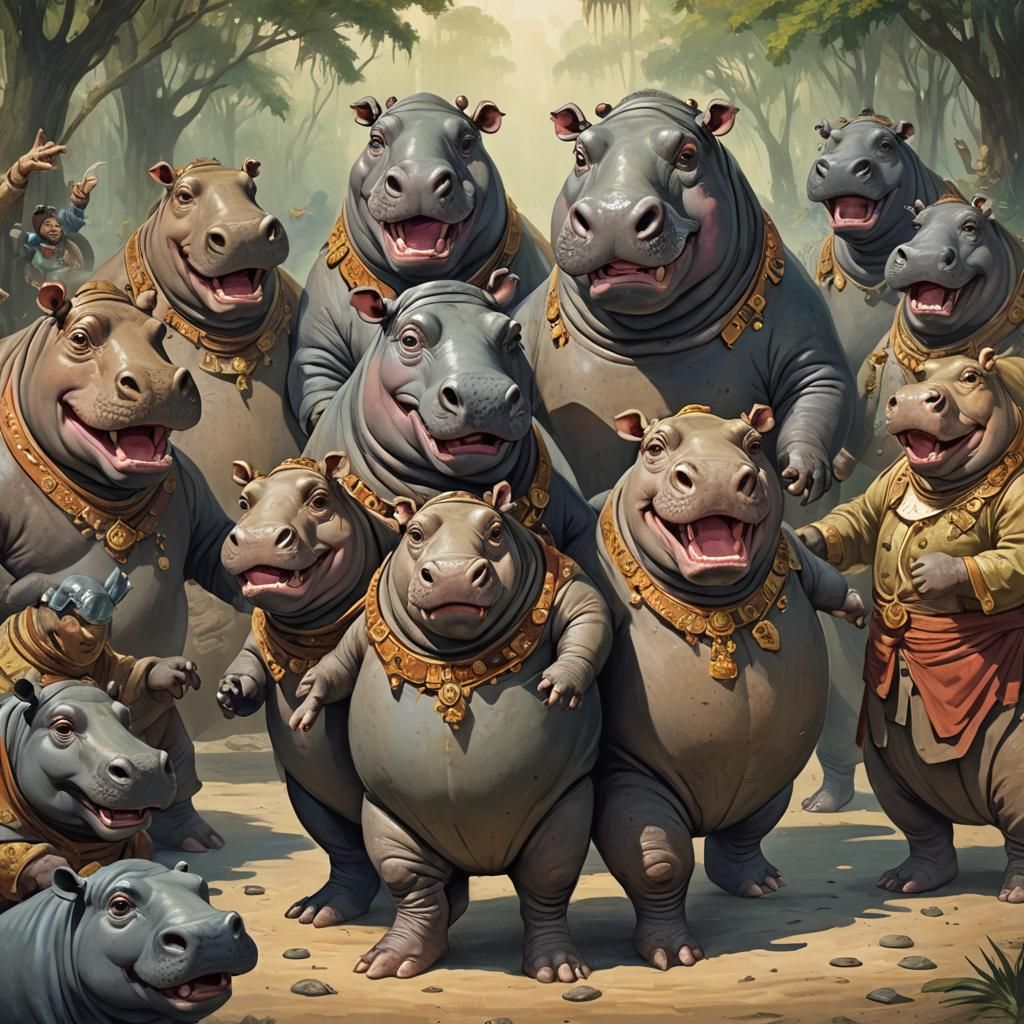 Happy Hippo's Whimsical Dance Portrait
