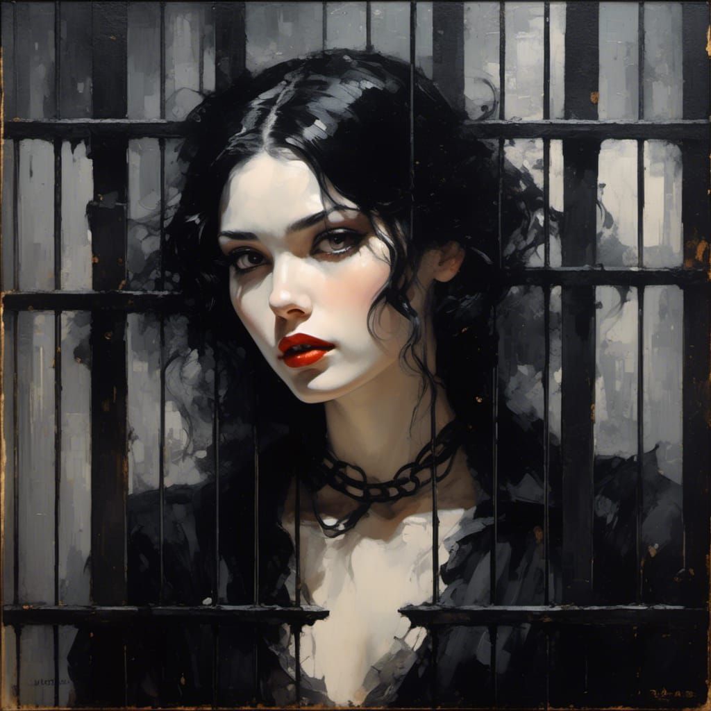Gothic Noir Portrait of Polish Woman in Jail