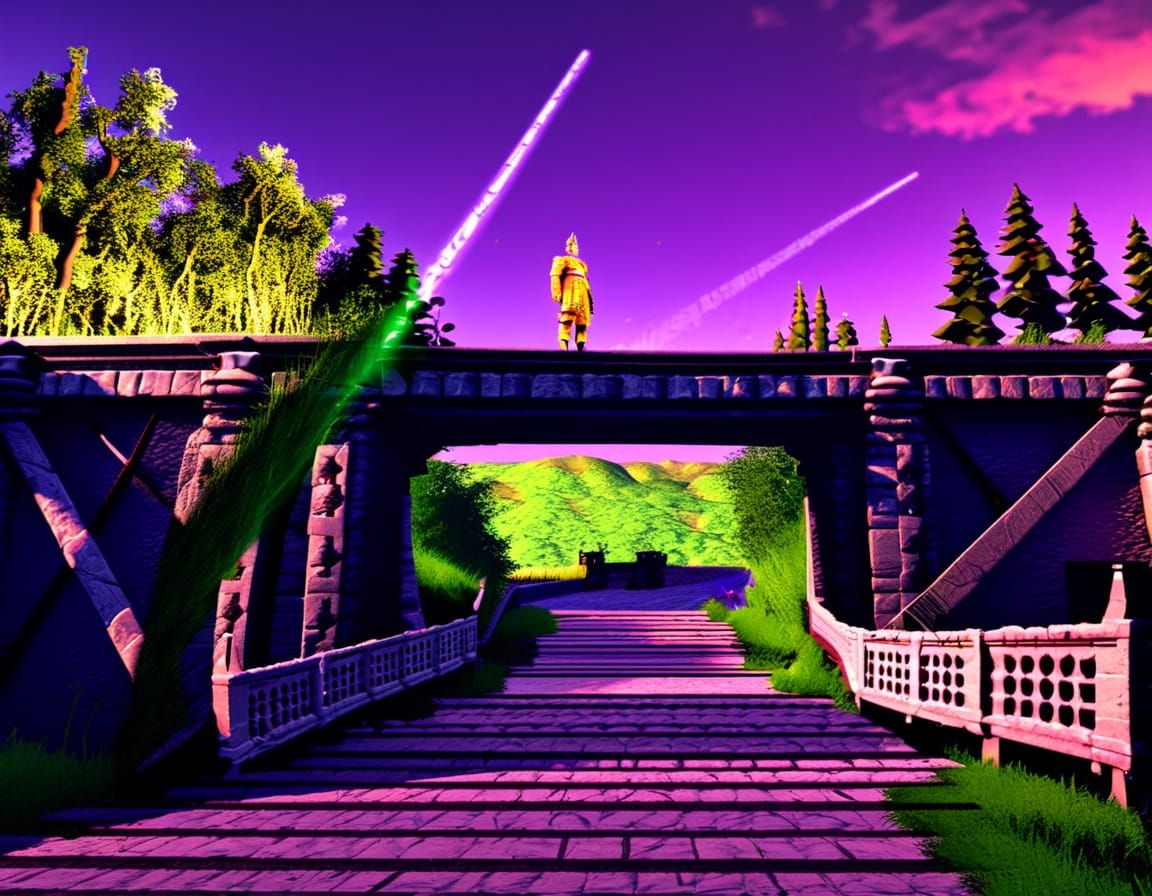 Ethereal King Stands Majestic on Castle Bridge