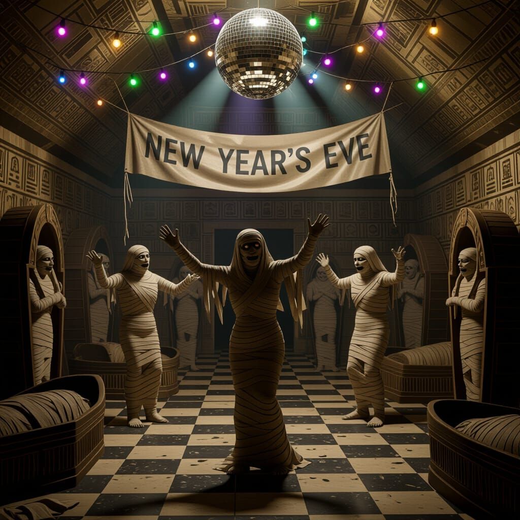 Mummies Celebrate New Year's Eve in a Disco Pyramid