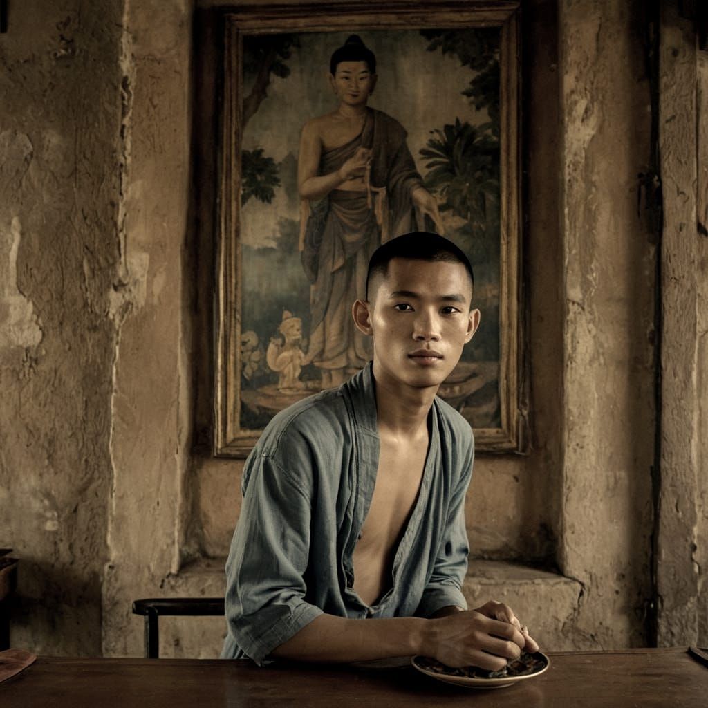 Monk's Dilemma: Poignant Portrait in Oil