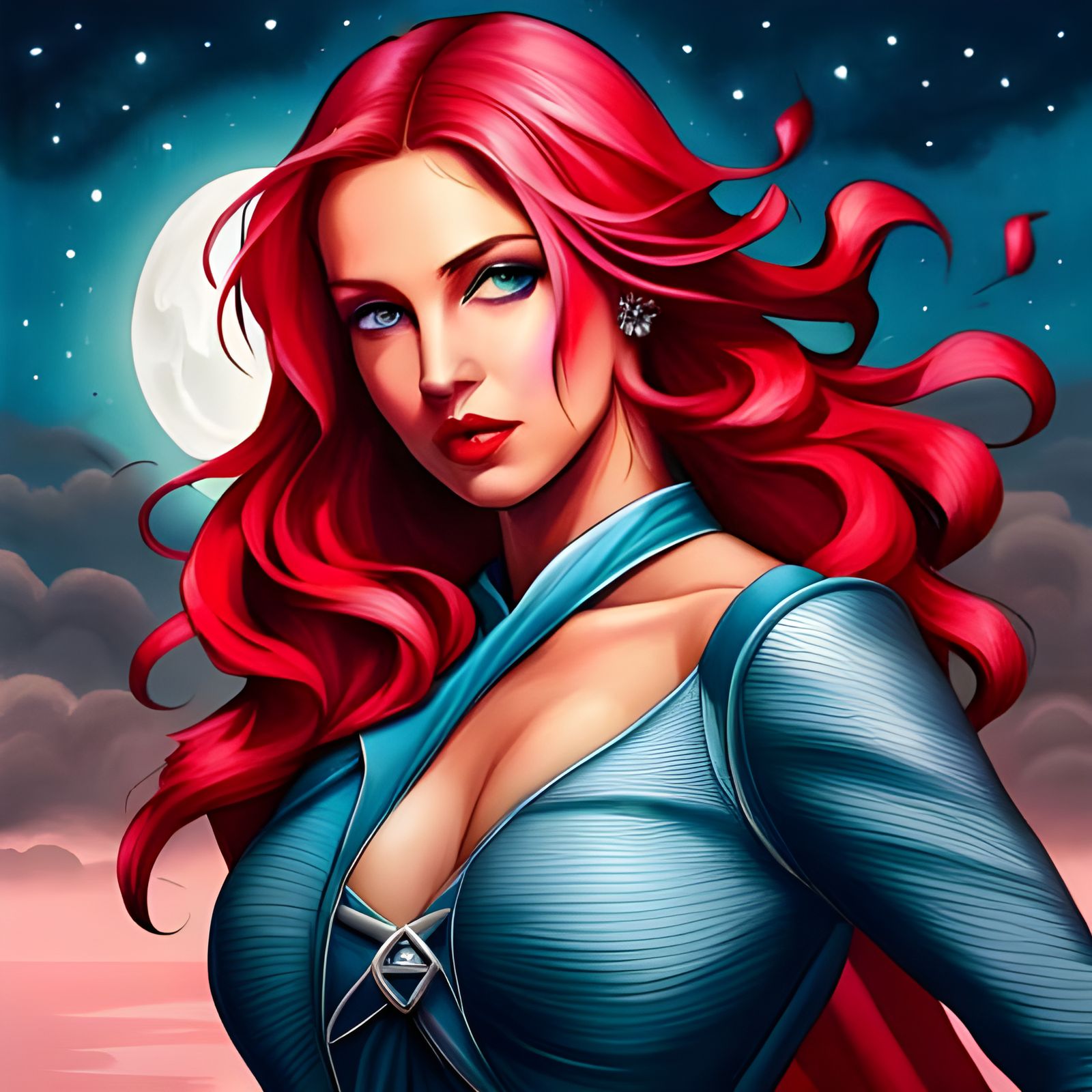 Pink-Haired Woman in Comic Book Style Illustration