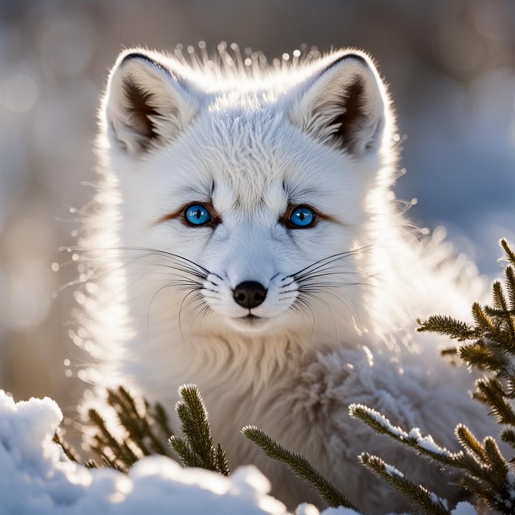 Arctic Fox Cub Portrait in Winter Snow