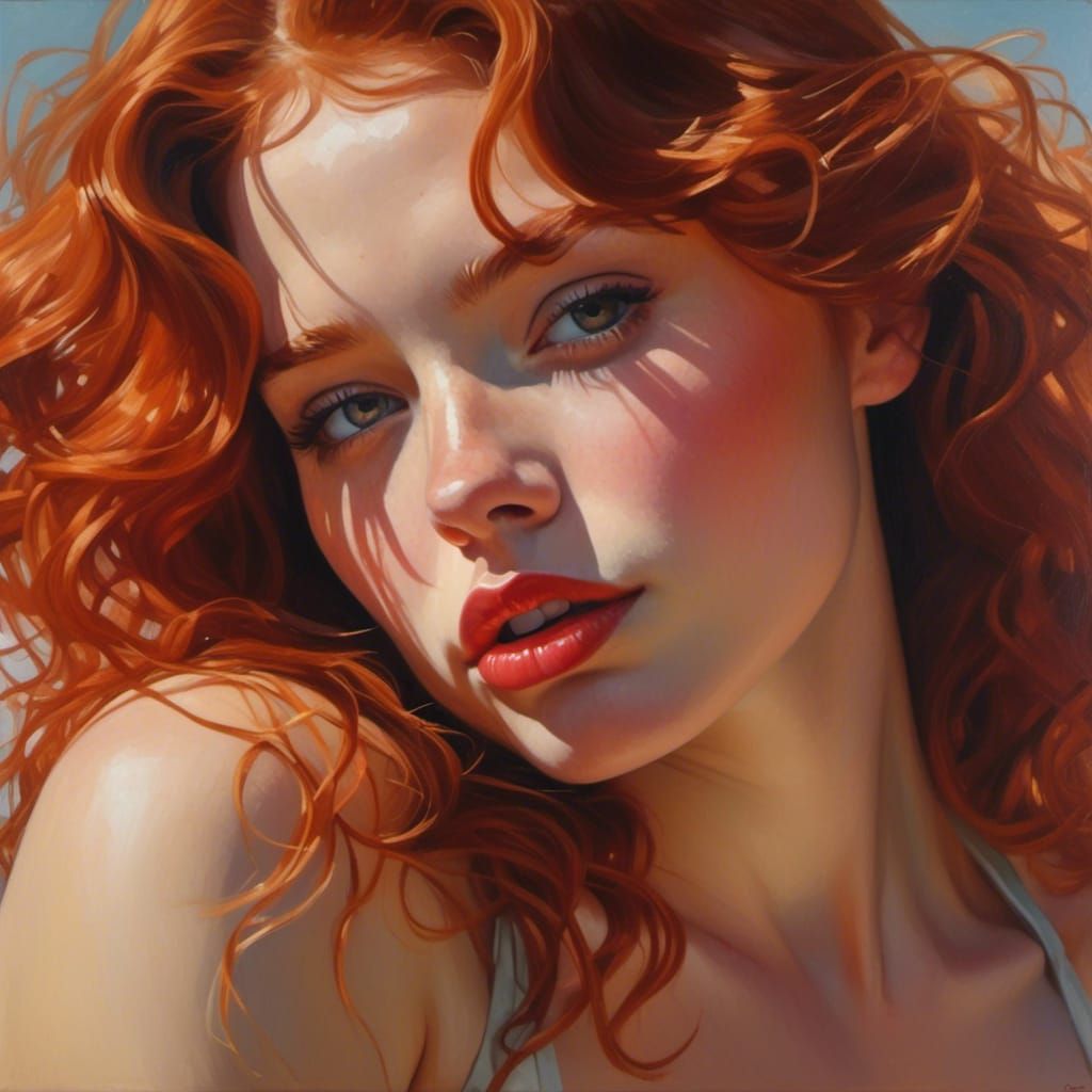 Gorgeous Redhead in Bikini, Hyperdetailed Photography