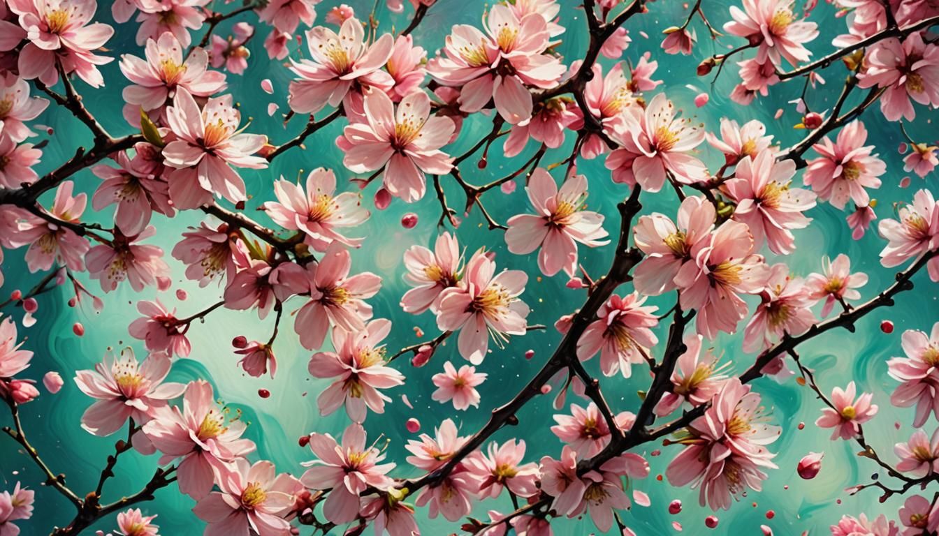 Surreal Cherry Blossom Bombs in Dreamlike Double Exposure
