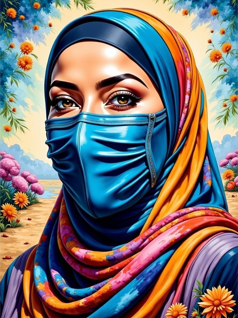Serene Woman in Hijab in Surrealist Landscape