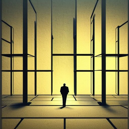 Surreal Library: Hexagonal Gallery in Oil Painting Style