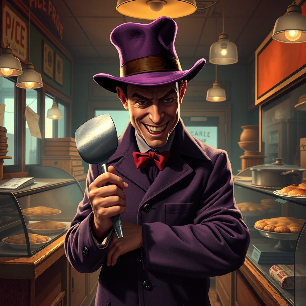 Professor Plum's Sinister Grin in Vintage Pie Shop