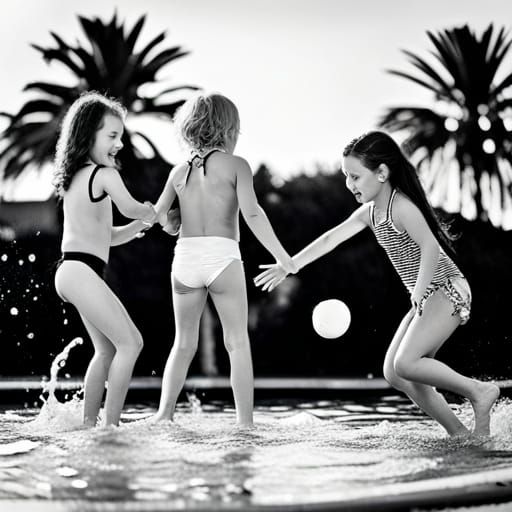 Children's Poolside Fun in Black and White