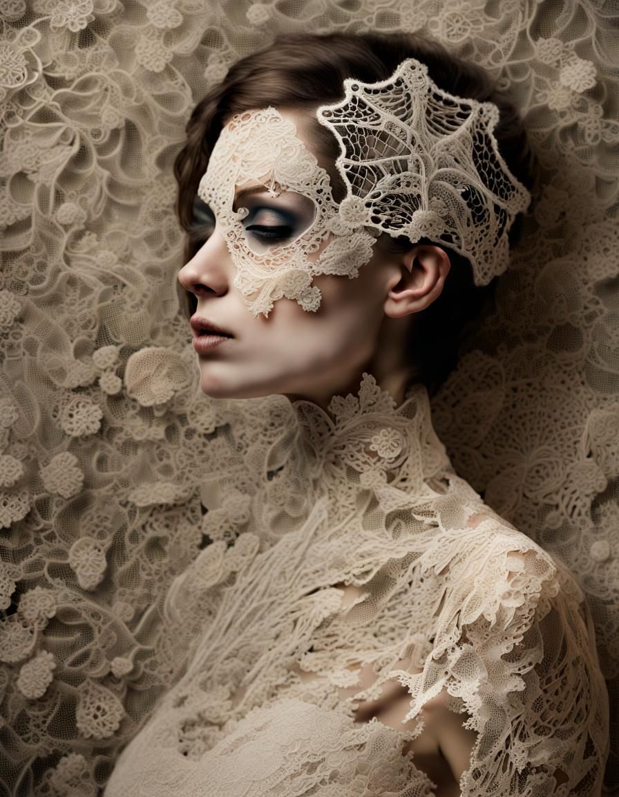 Exploding Lace Portrait in Hyperdetailed Style