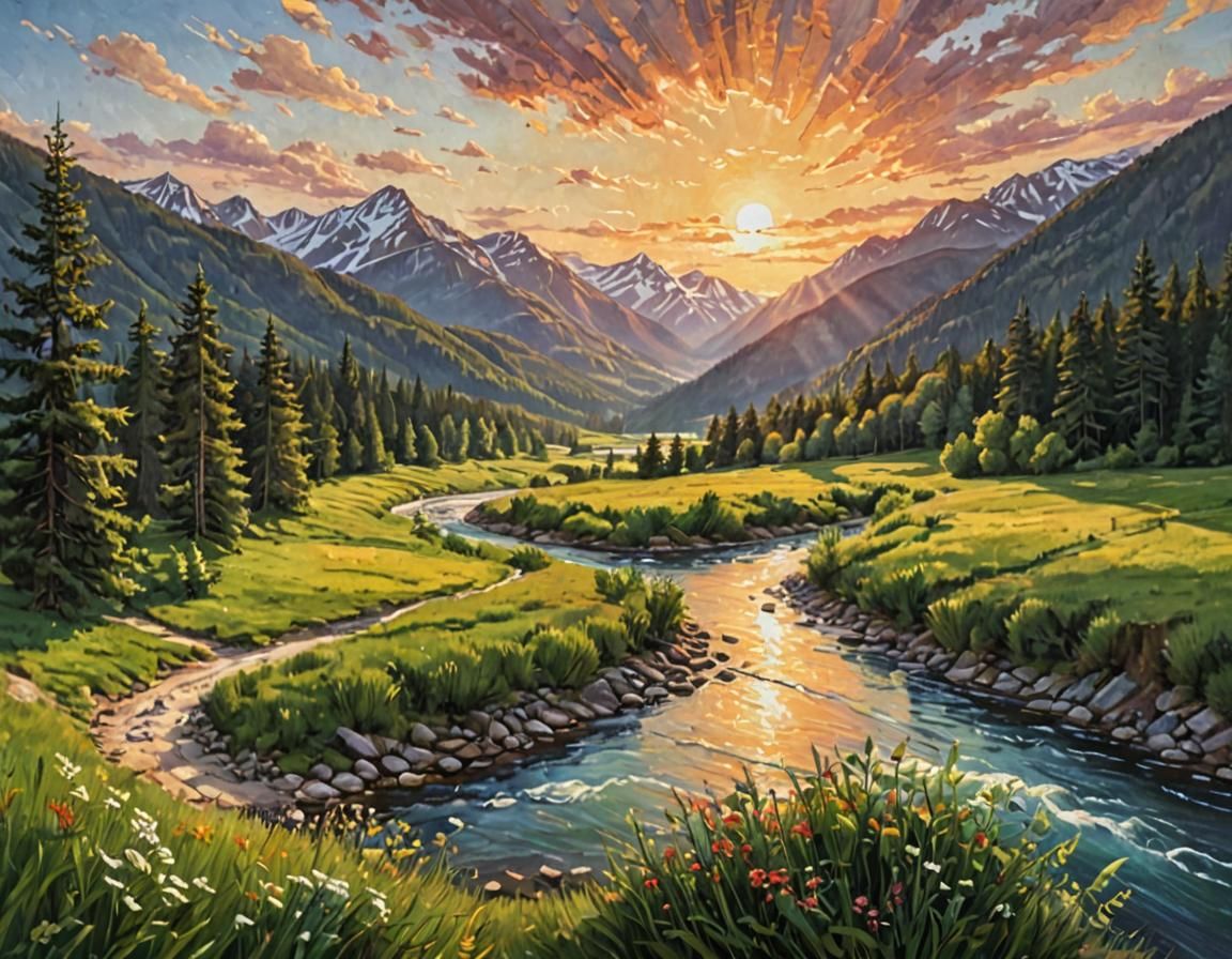 Bucolic Countryside: Acrylic Painting of Rolling Hills