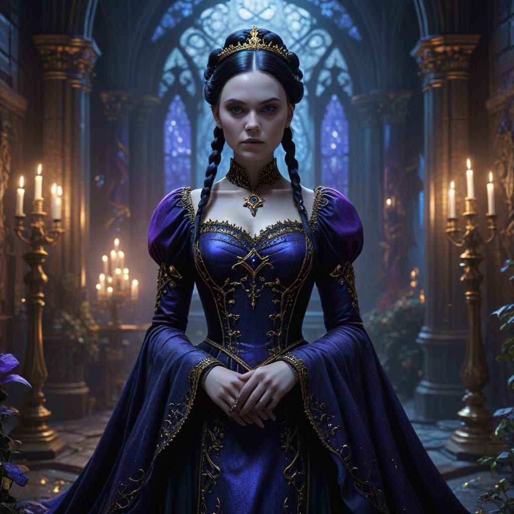 Wednesday Addams in Cinderella Gown, Dark Fantasy Portrait i...