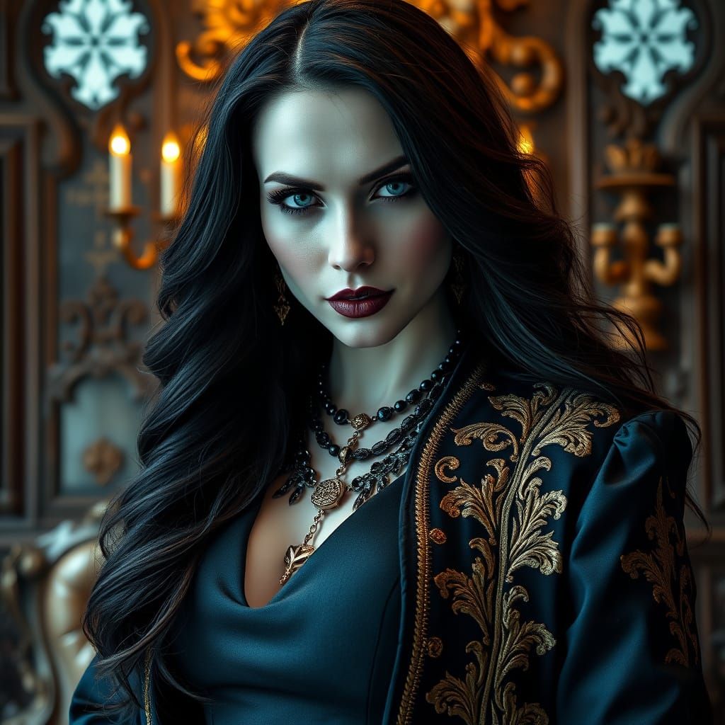 Mystical Slavic Vampire Woman in Gothic Style
