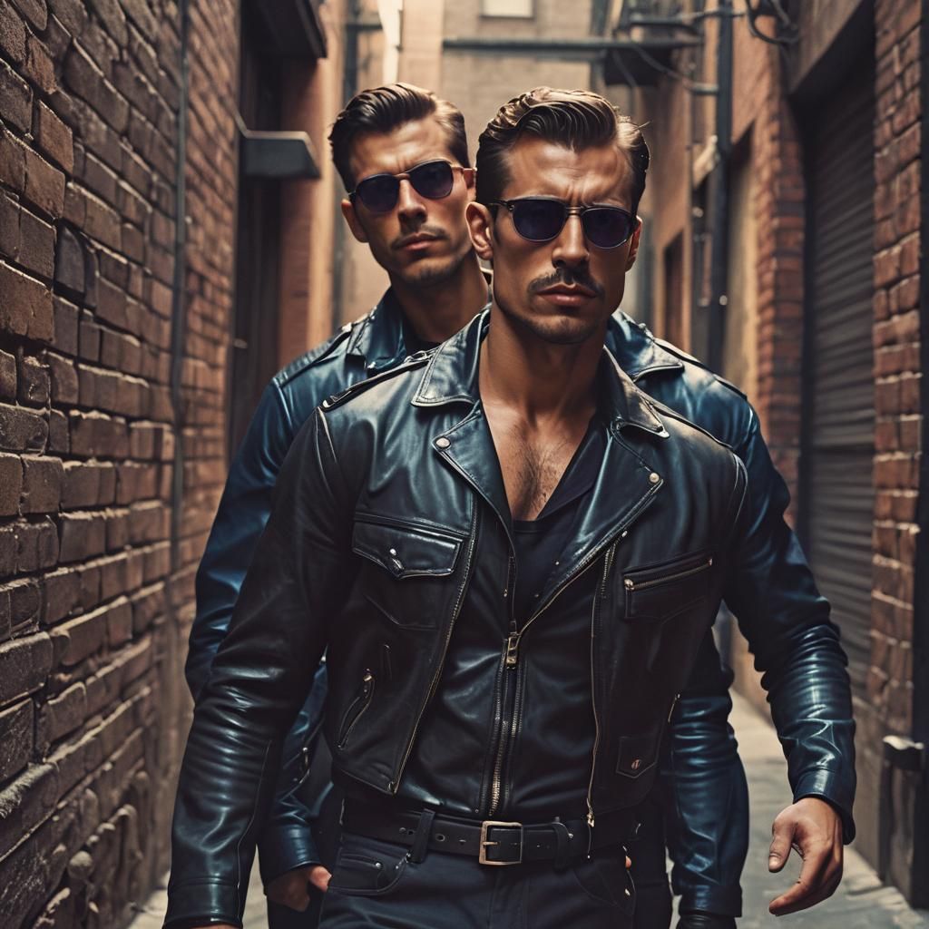 Gay Hunks in Leather: a Cinematic Still