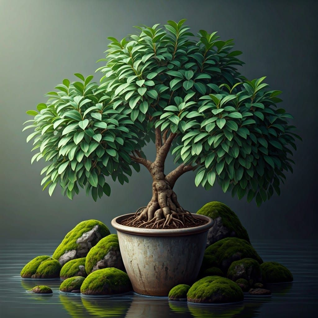 Ficus Robusta in Botanical Art Style