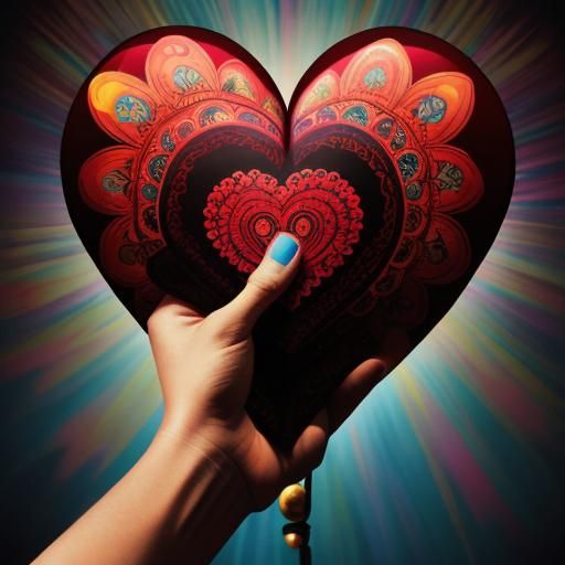Hand Holding Heart in Pop Art Rococo Style