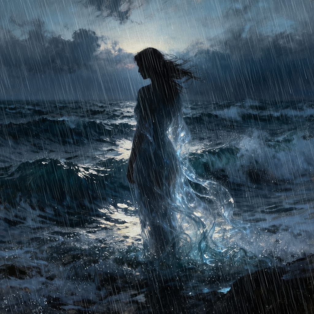 Sharp Focus Night Rain with Visible Drops