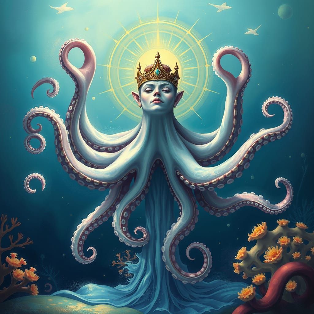 Octopus Goddess in Dreamlike Aquatic Style