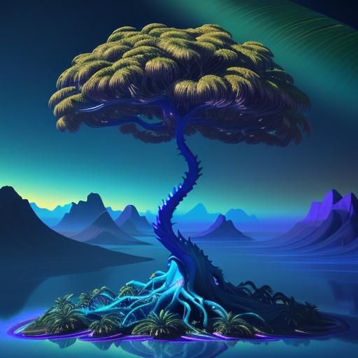 Anthropomorphic Palm Tree Dances in Surreal Dreamscape