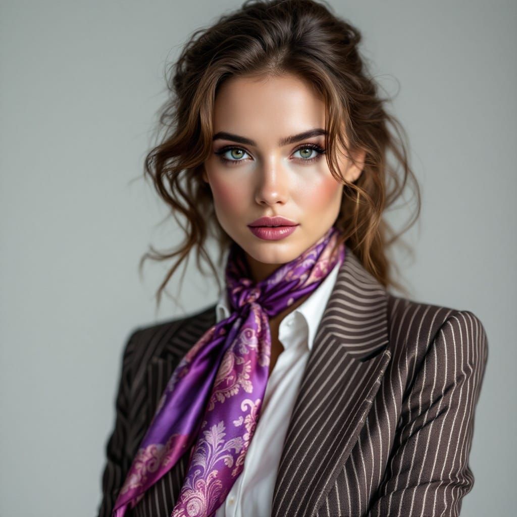 Elegant Businesswoman in Pinstripe Suit