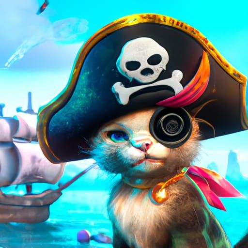 Kitten Pirate in Detailed Fantasy Concept Art