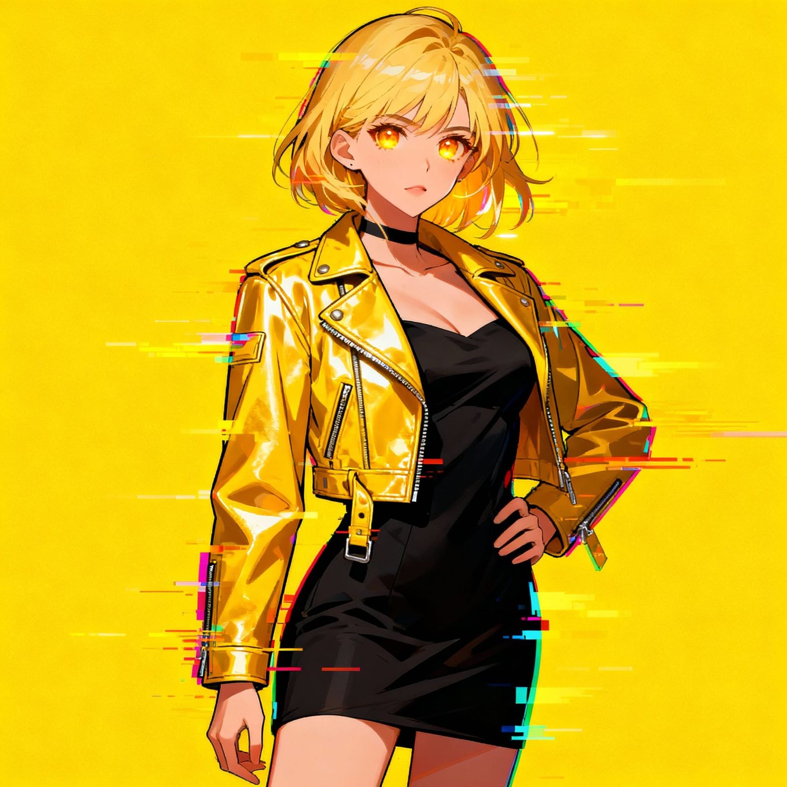 Amber-Eyed Woman in Gold Jacket, Manhwa Style Portrait