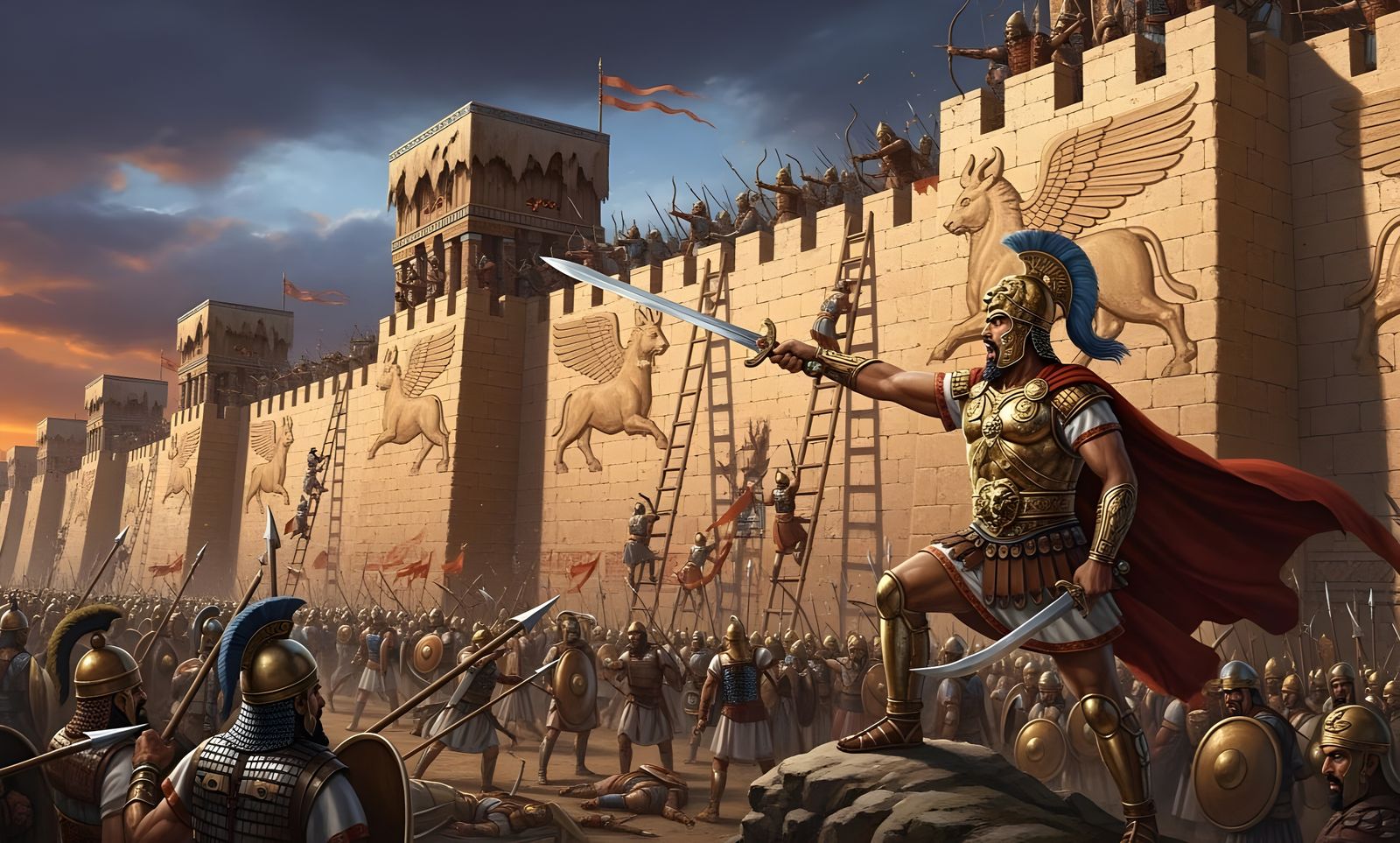 Persian Army Assaults Ancient Wall in Frazetta Style