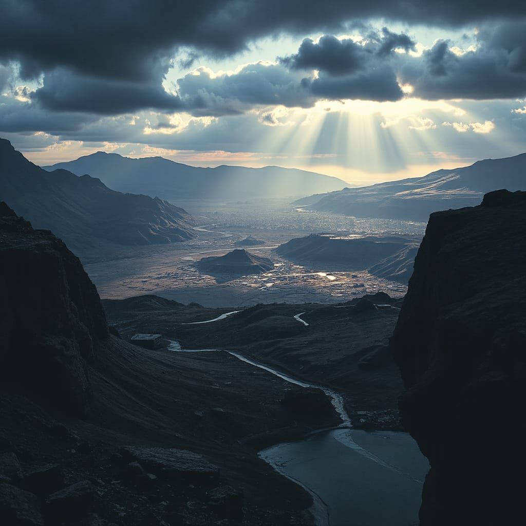 Sweeping Dystopian Landscape with Futuristic Undertones