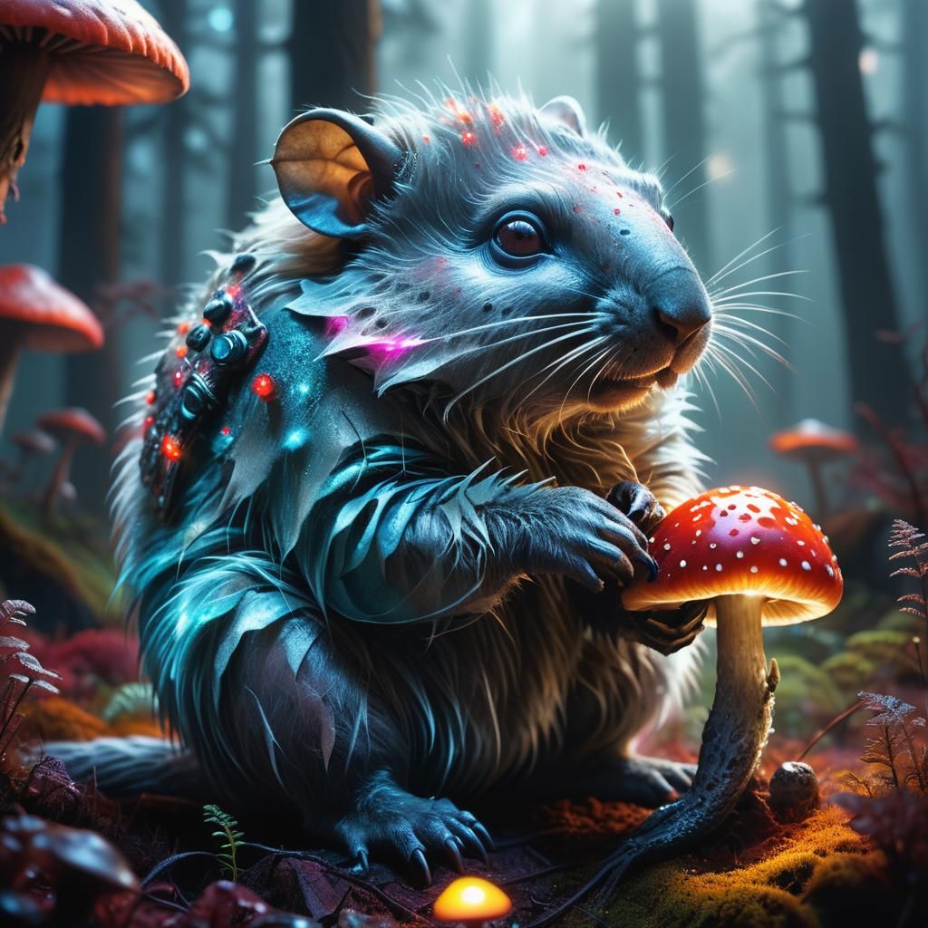 Wombat Alien Munching Mushroom on Exoplanet