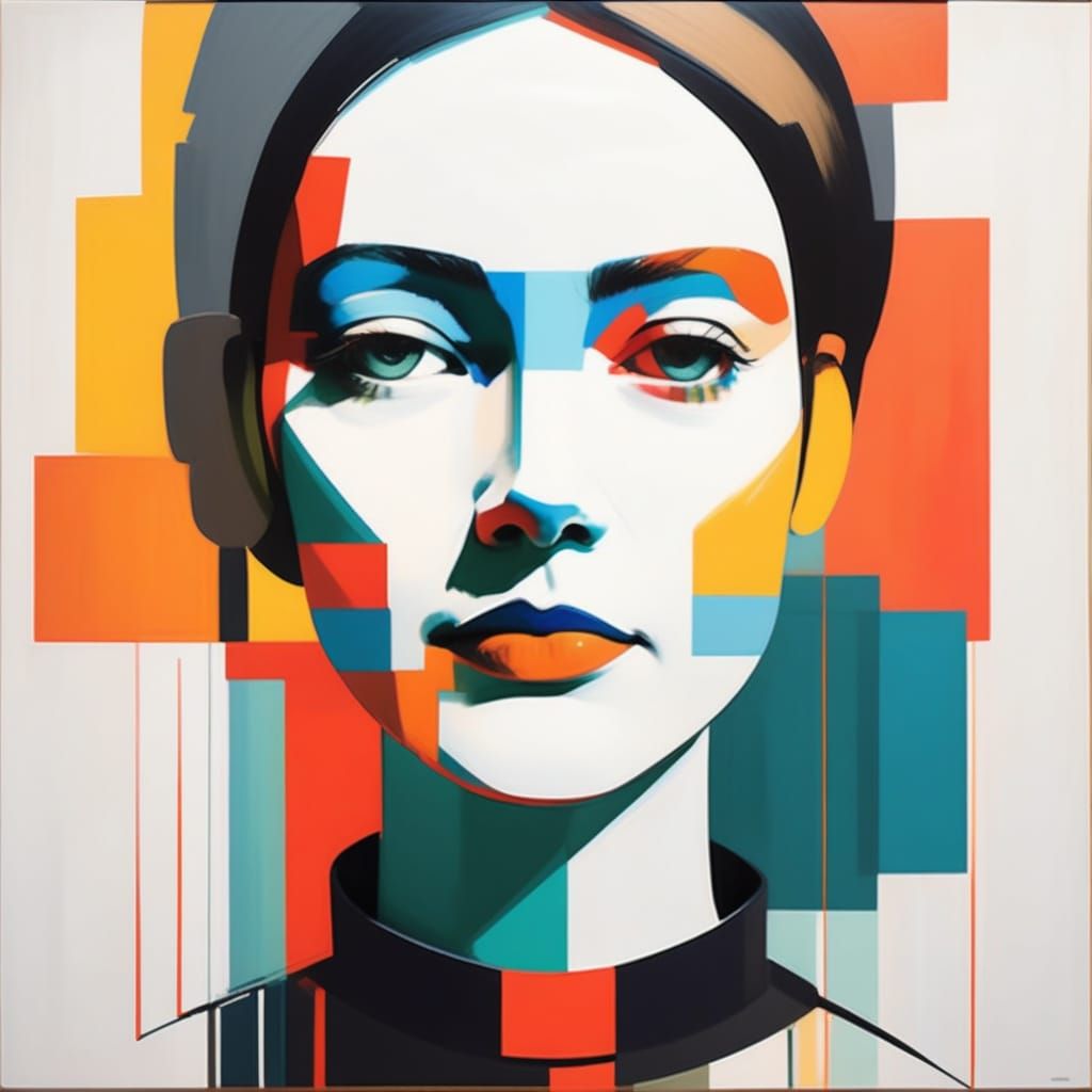 Abstract Woman Portrait in Bold Color Blocks