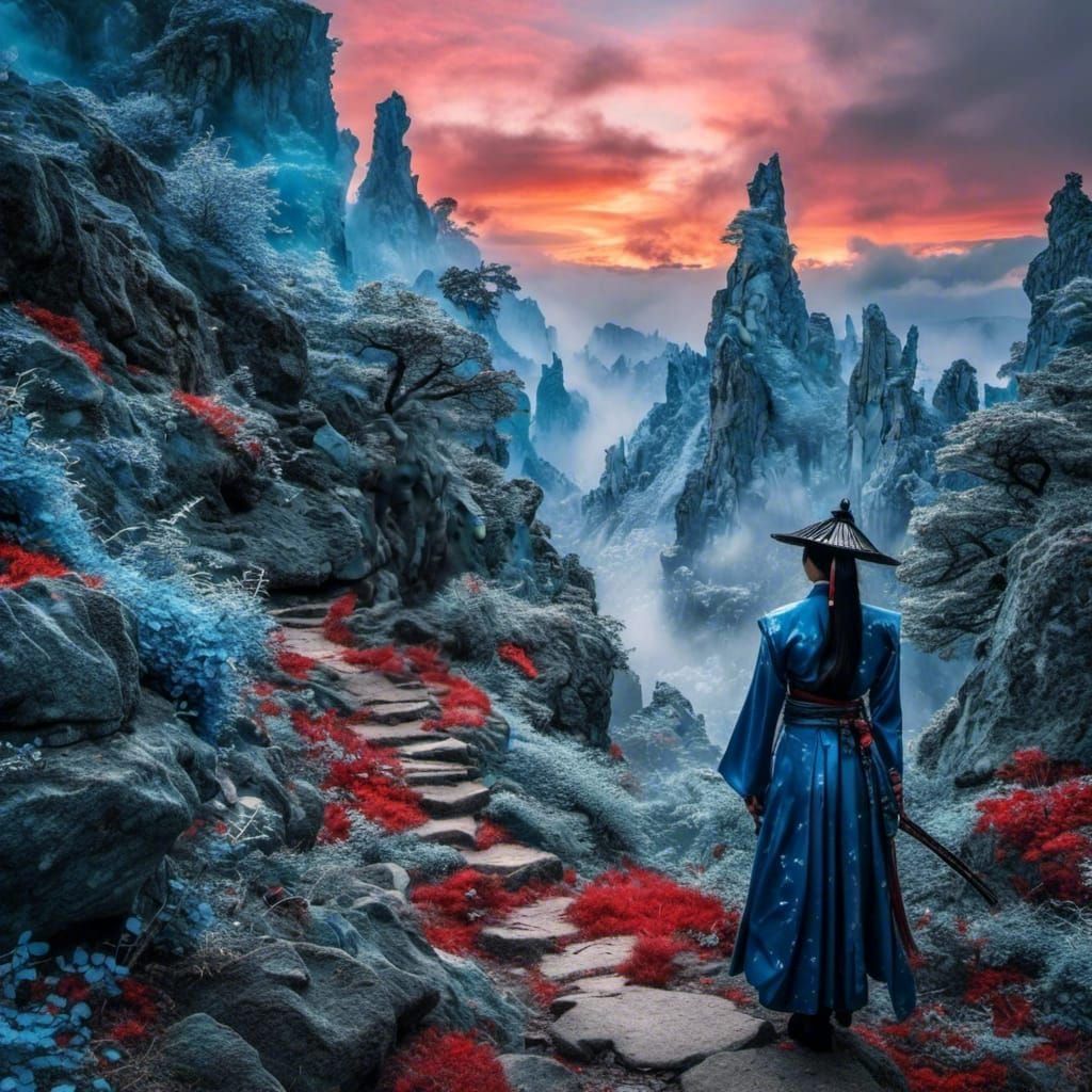 Asian Android Leaving a Trail in Nature