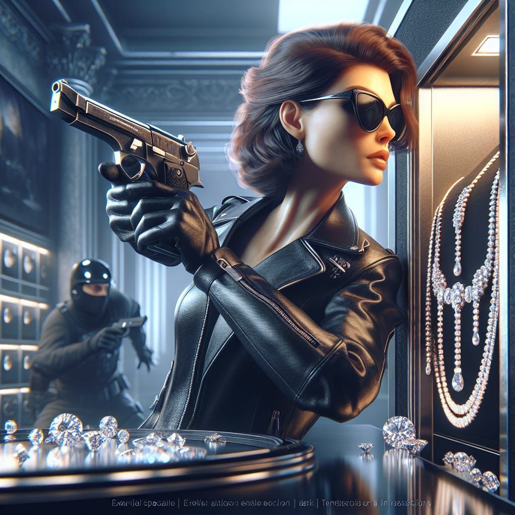 Mysterious Woman Robbing Safe: Matte Painting Style