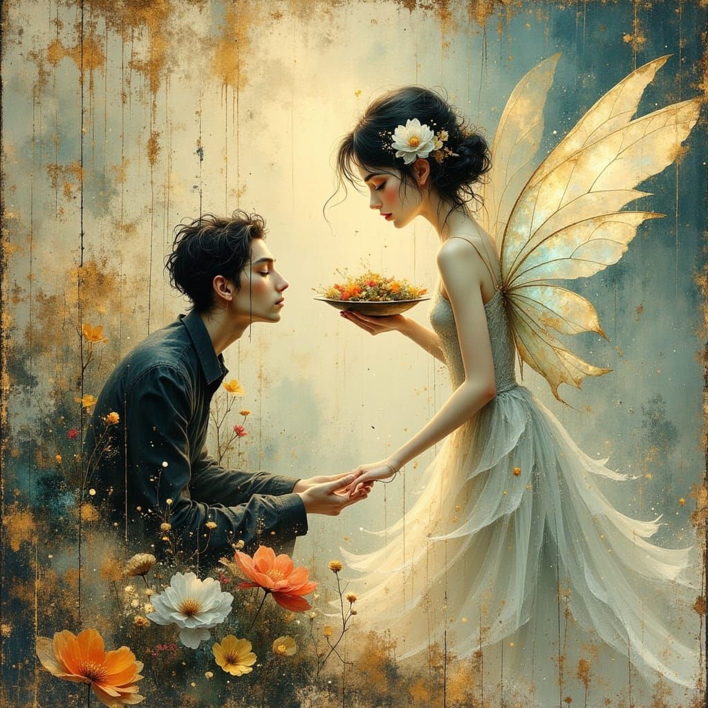 Fairy Helping Homeless Man with Ethereal Glow