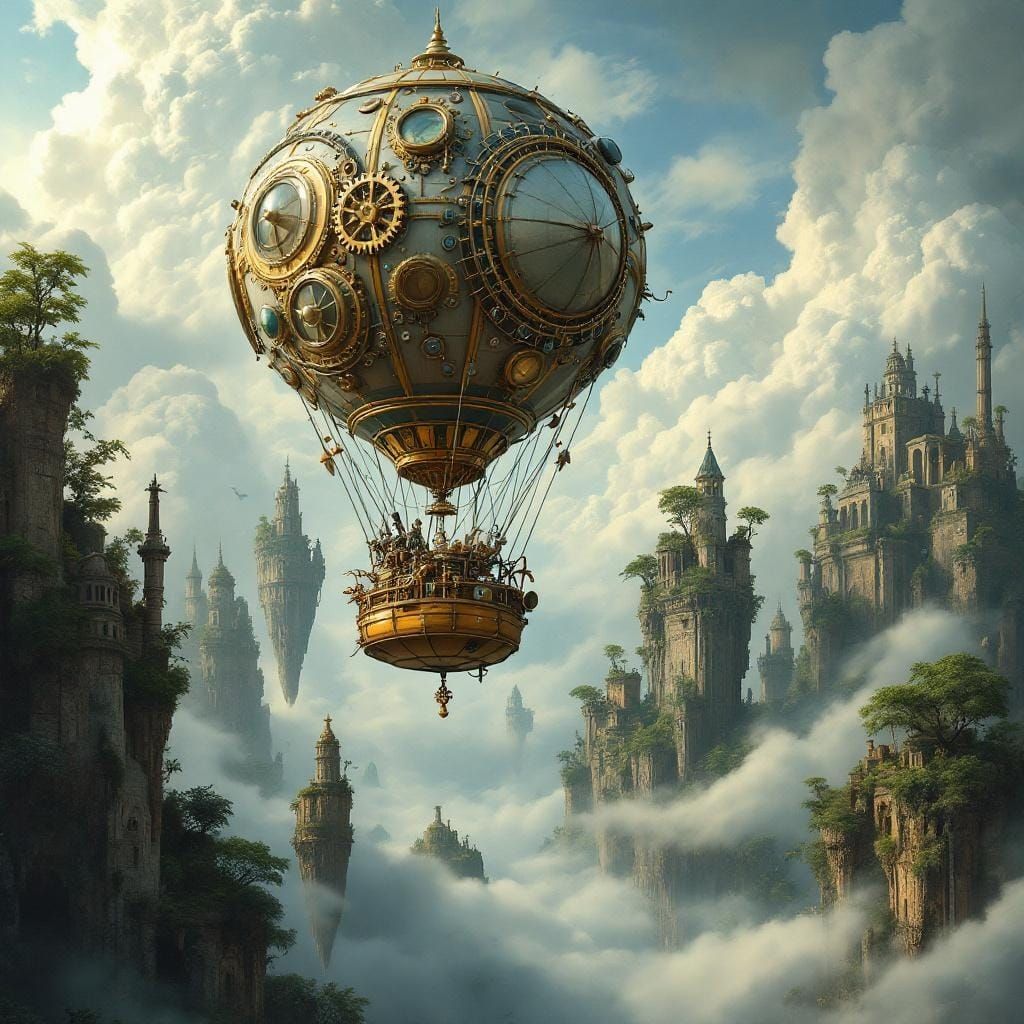 Steampunk Balloon Journey Through Floating Islands