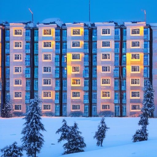 Doomer Winter Night Landscape with Apartment Buildings