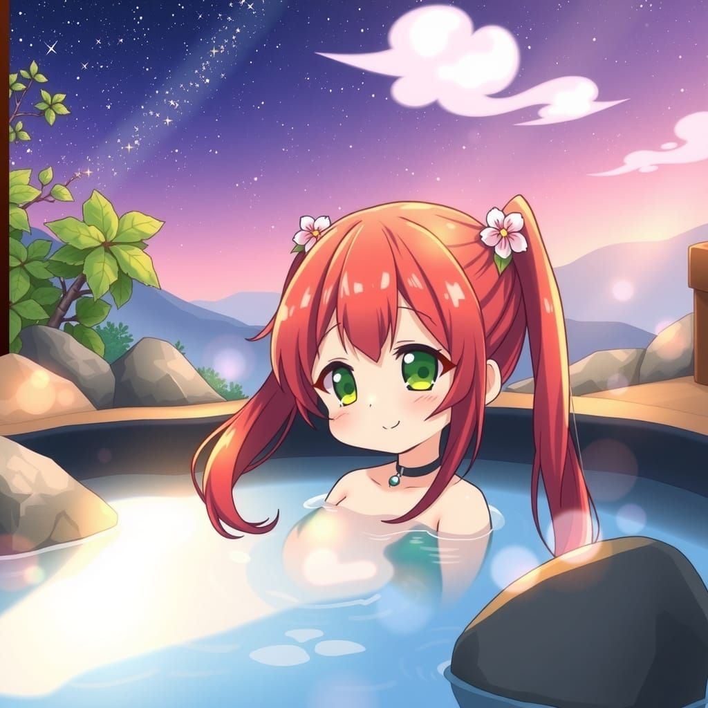 Chibi Girl Relaxing in Hakone Onsen