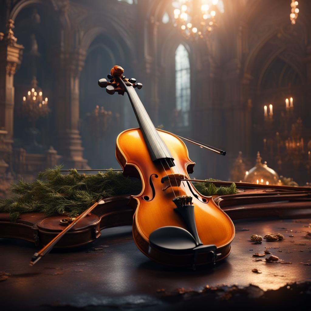 Fantastical Violin in Detailed Matte Painting
