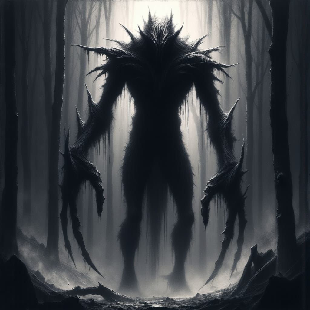 Towering Alien Creature in Dark Fantasy Art Style