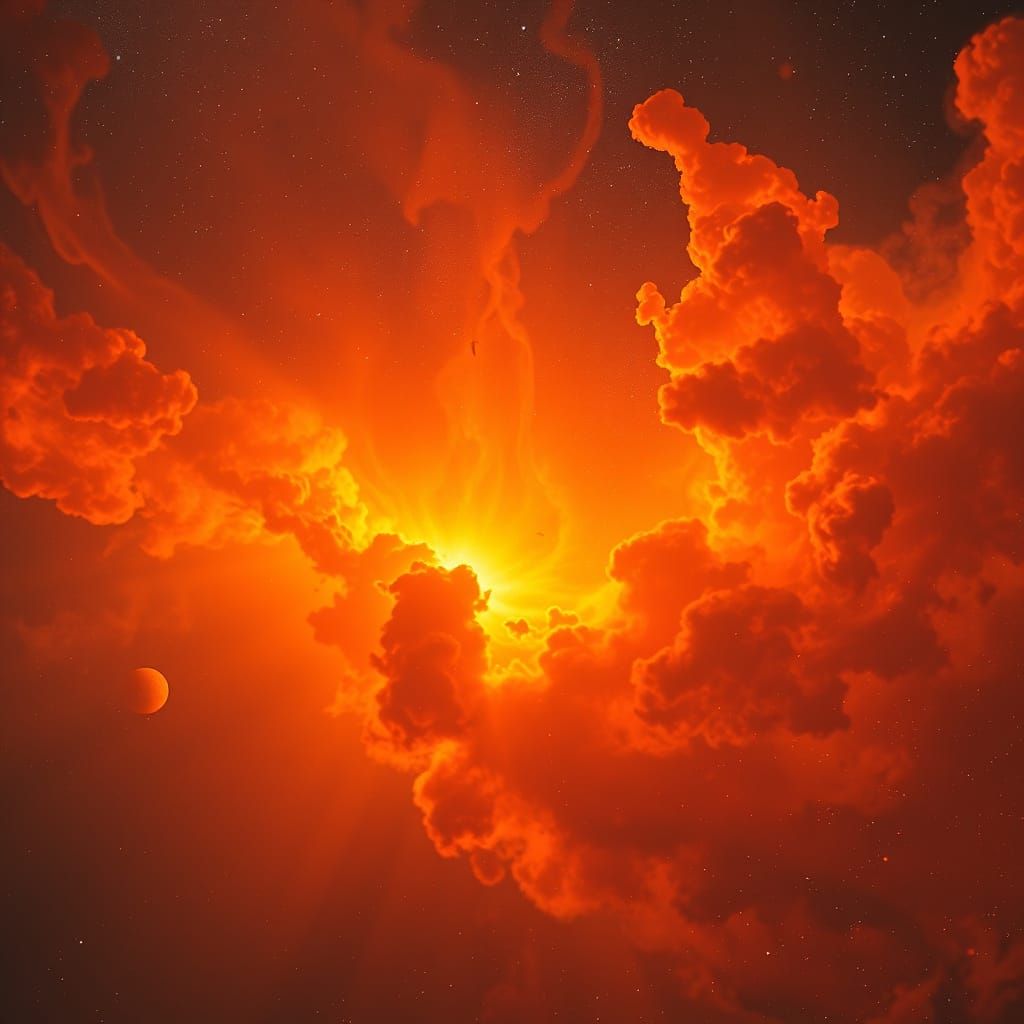 Vibrant Orange Nebula in Deep Space